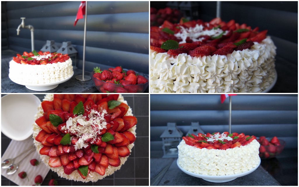 Fødselsdagslagkage med rabarber og jordbær