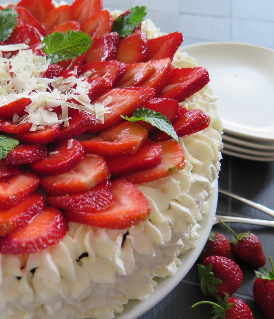 Fødselsdagslagkage med rabarber og jordbær